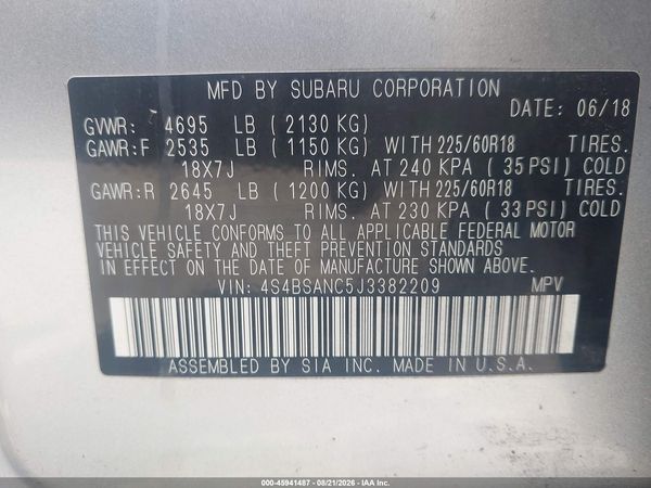 2018 SUBARU OUTBACK 2.5I LIMITED — I9