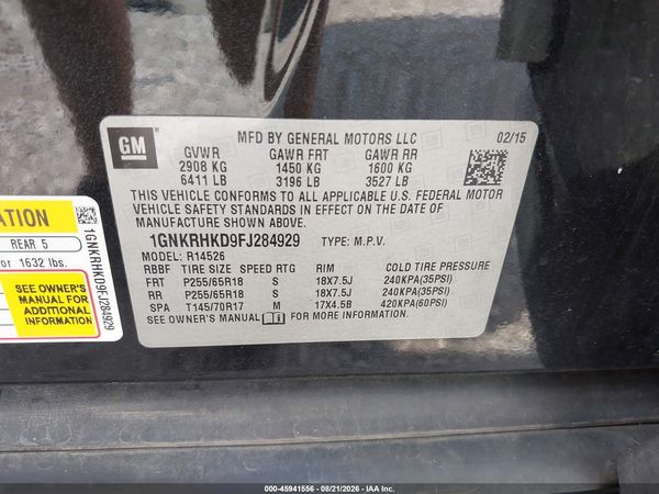 2015 CHEVROLET TRAVERSE LT — I9