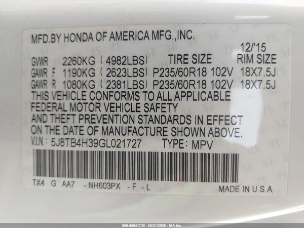 2016 ACURA RDX ACURAWATCH PLUS PACKAGE