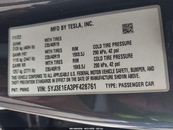 2023 TESLA MODEL 3 REAR-WHEEL DRIVE — I9