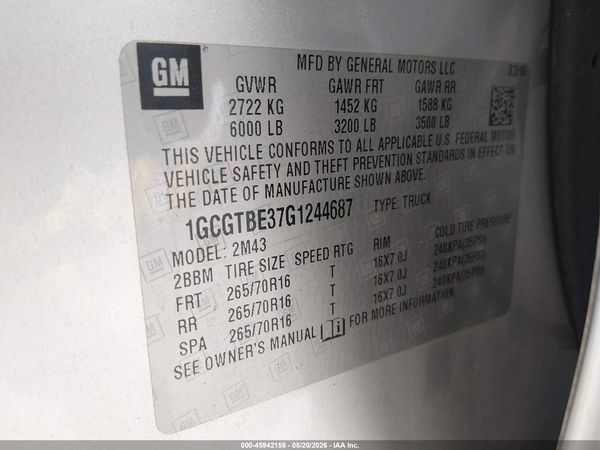 2016 CHEVROLET COLORADO 4WD WT — I9
