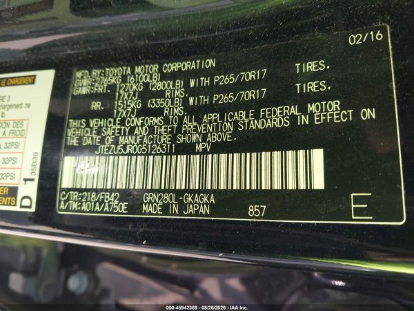 2016 TOYOTA 4RUNNER SR5 — I9