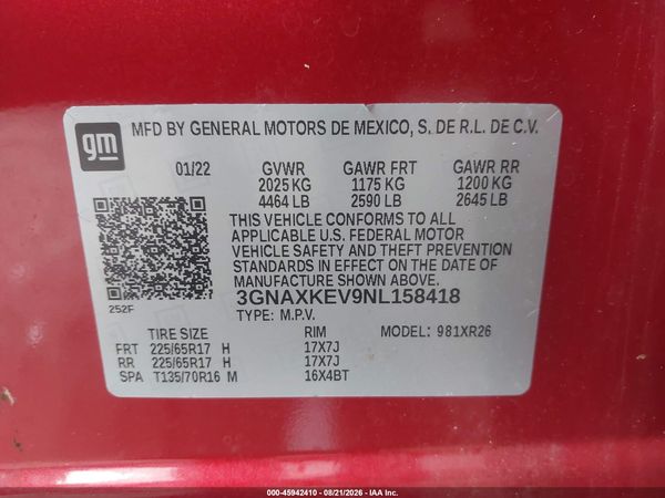2022 CHEVROLET EQUINOX FWD LT — I9