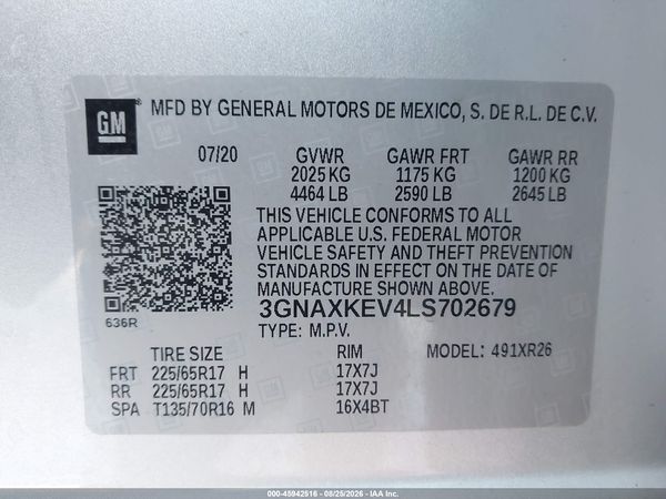 2020 CHEVROLET EQUINOX FWD LT 1.5L TURBO — I9