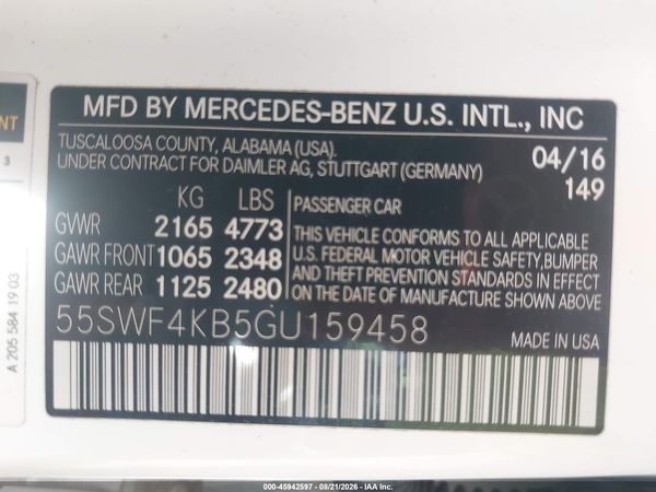 2016 MERCEDES-BENZ C 300 SPORT 4MATIC — I9
