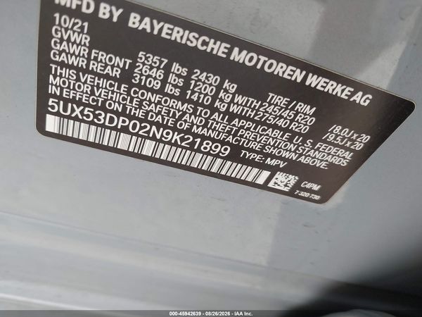 2022 BMW X3 XDRIVE30I — I9