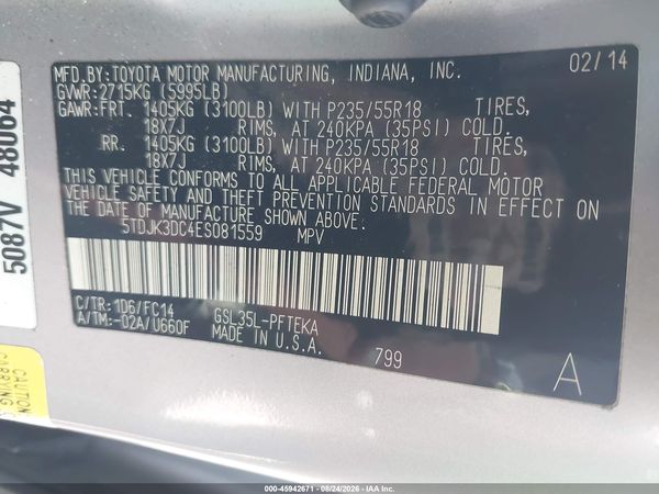 2014 TOYOTA SIENNA LE 7 PASSENGER