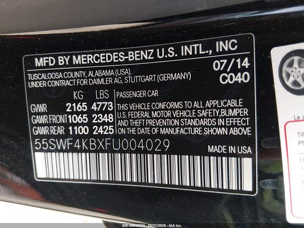 2015 MERCEDES-BENZ C 300 SPORT 4MATIC — I9
