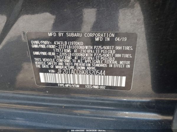 2019 SUBARU CROSSTREK 2.0I PREMIUM — I9