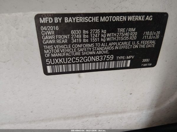 2016 BMW X6 XDRIVE35I — I9