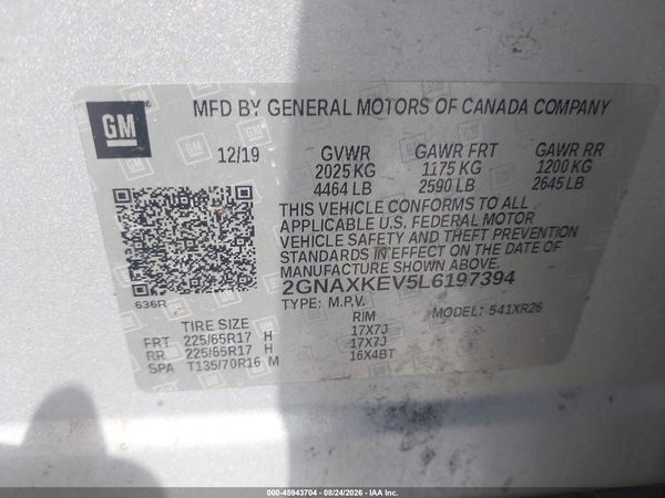 2020 CHEVROLET EQUINOX FWD LT 1.5L TURBO — I9