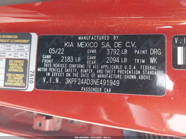 2022 KIA FORTE LXS