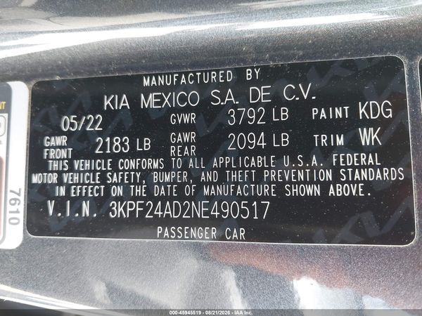 2022 KIA FORTE LXS