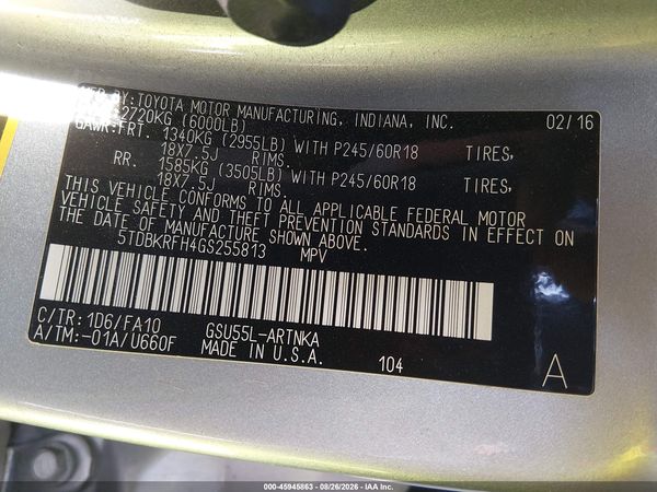 2016 TOYOTA HIGHLANDER LE PLUS V6