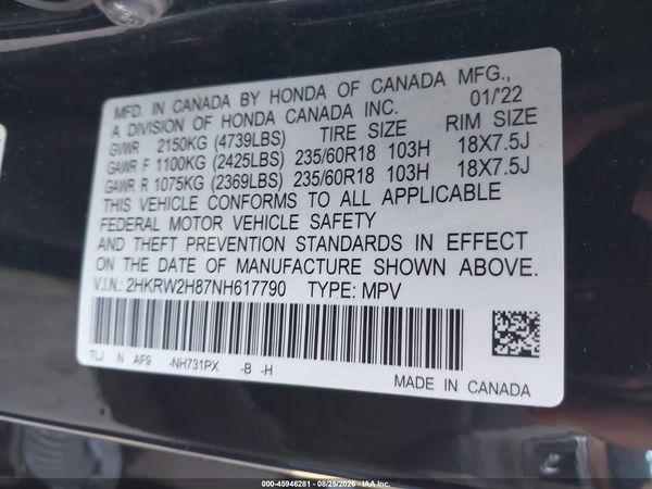 2022 HONDA CR-V AWD EX-L — I9