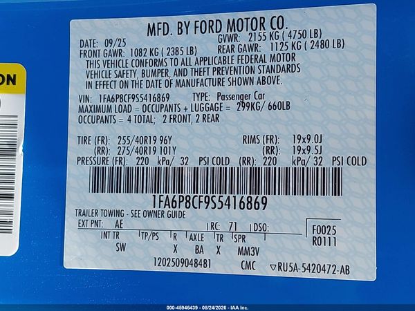 2025 FORD MUSTANG GT PREMIUM FASTBACK — I9