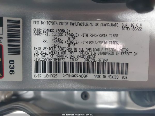 2022 TOYOTA TACOMA SR5 V6