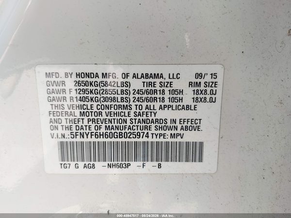 2016 HONDA PILOT EX-L