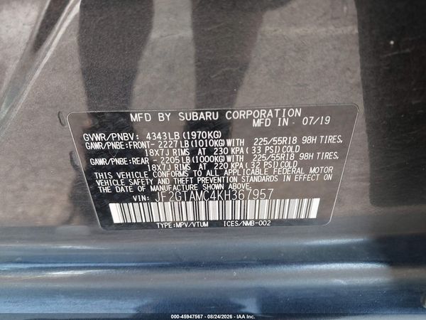2019 SUBARU CROSSTREK 2.0I LIMITED — I9