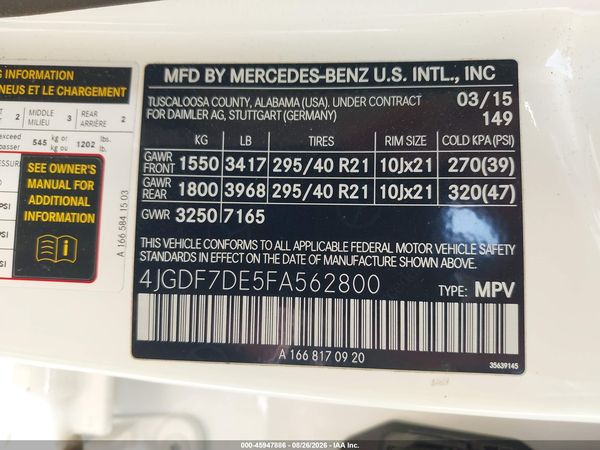 2015 MERCEDES-BENZ GL 550 4MATIC — I9