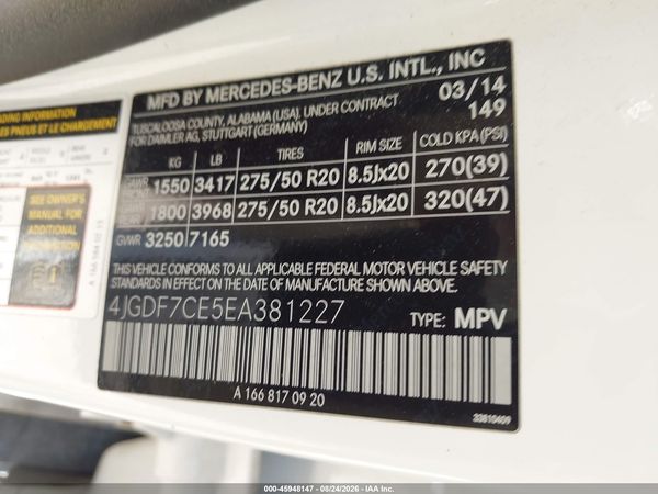 2014 MERCEDES-BENZ GL 450 4MATIC — I9