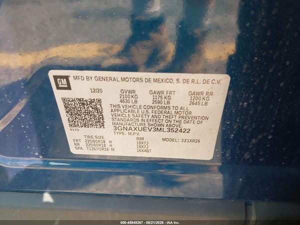 2021 CHEVROLET EQUINOX AWD LT — I9