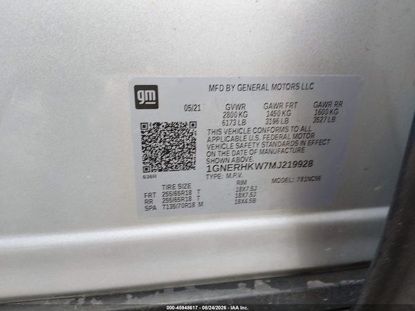2021 CHEVROLET TRAVERSE FWD LT LEATHER — I9