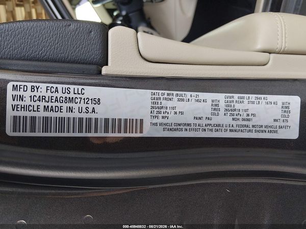 2021 JEEP GRAND CHEROKEE LAREDO E 4X2 — I9