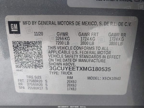 2021 CHEVROLET SILVERADO 1500 4WD  SHORT BED RST — I9