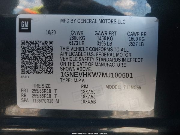 2021 CHEVROLET TRAVERSE AWD LT LEATHER — I9