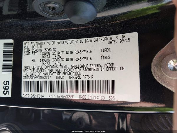 2016 TOYOTA TACOMA SR5 V6 — I9