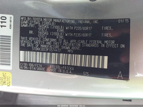 2015 TOYOTA SIENNA LE 8 PASSENGER