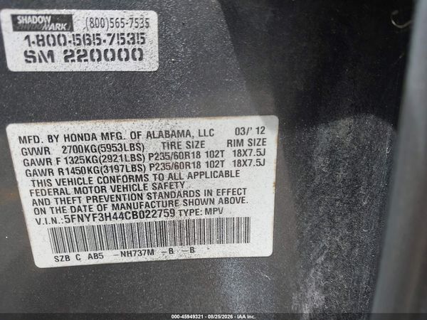 2012 HONDA PILOT EX