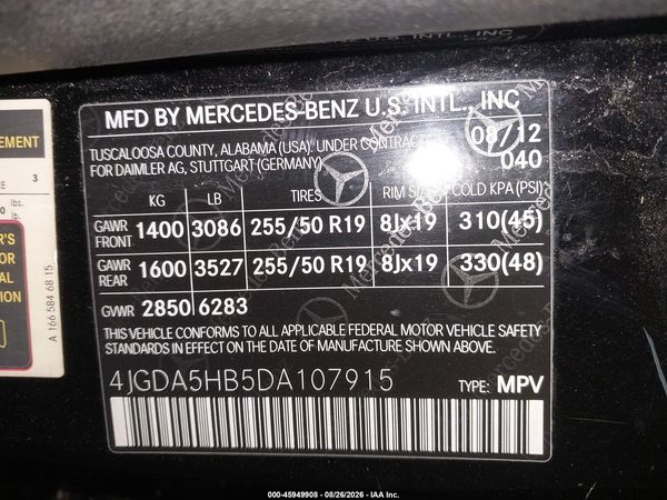 2013 MERCEDES-BENZ ML 350 4MATIC — I9