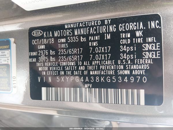 2019 KIA SORENTO 2.4L L — I9