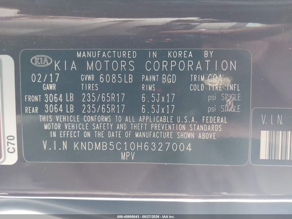 2017 KIA SEDONA LX