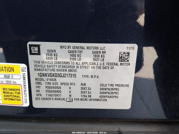 2016 CHEVROLET TRAVERSE LT — I9