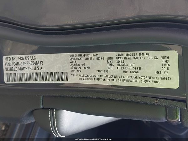 2022 JEEP GRAND CHEROKEE L ALTITUDE 4X2