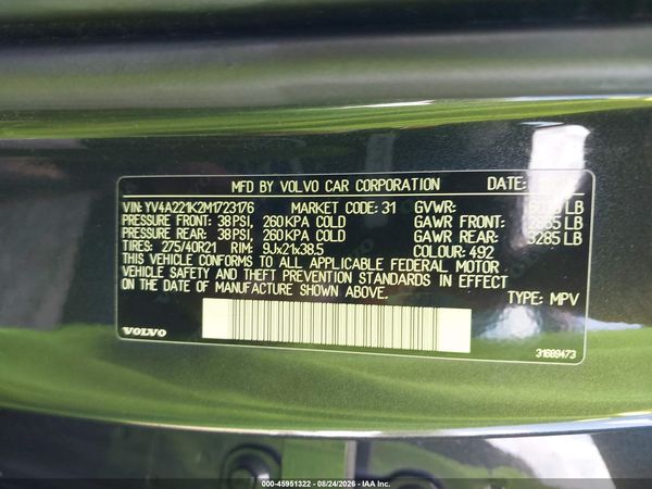 2021 VOLVO XC90 T6 MOMENTUM 6 PASSENGER