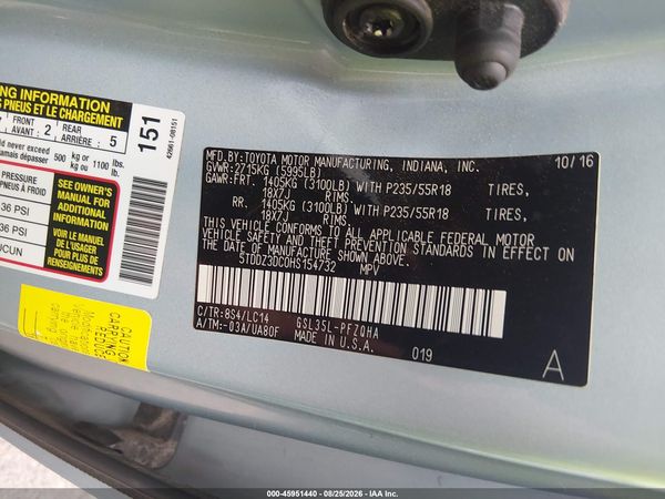 2017 TOYOTA SIENNA XLE 7 PASSENGER — I9