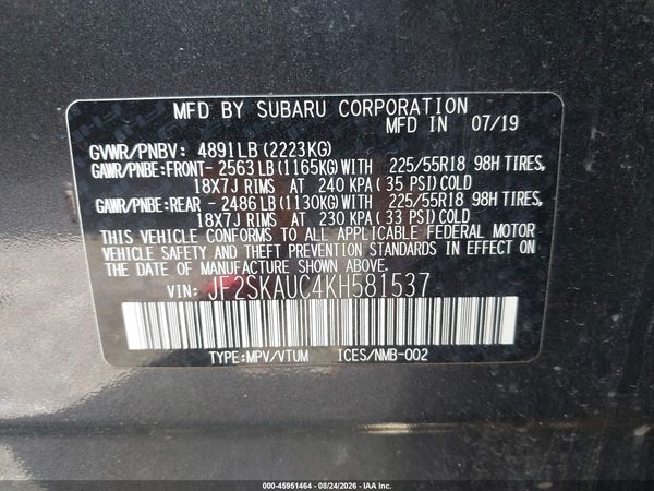 2019 SUBARU FORESTER LIMITED