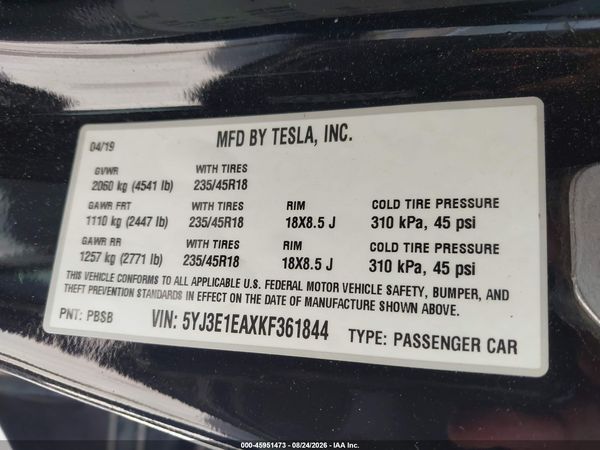 2019 TESLA MODEL 3