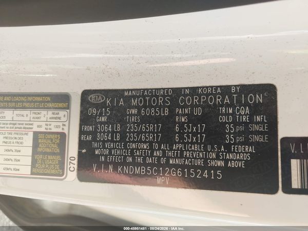 2016 KIA SEDONA LX — I9