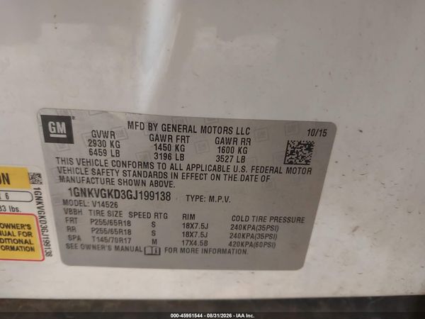 2016 CHEVROLET TRAVERSE LT — I9