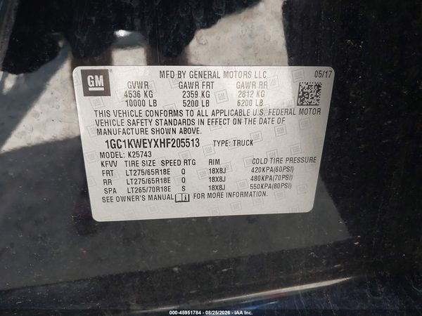 2017 CHEVROLET SILVERADO 2500HD LTZ — I9