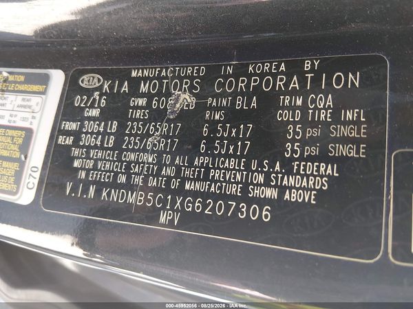 2016 KIA SEDONA LX