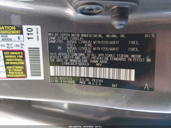 2015 TOYOTA SIENNA LE 8 PASSENGER — I9