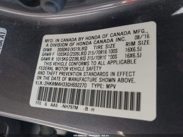 2016 HONDA CR-V LX
