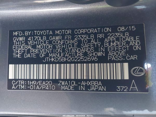 2016 LEXUS CT 200H