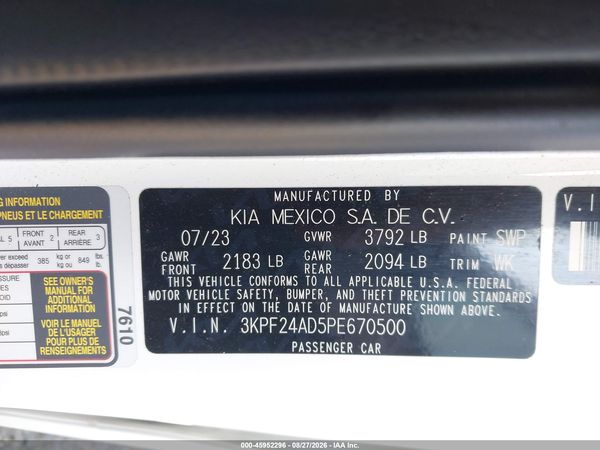2023 KIA FORTE LXS — I9